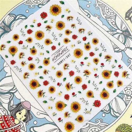 HANYI-011 HANYI-347 Sun flower daisy 3D Back glue Nail Art Stickers Decals Sliders Nail ornament decoration