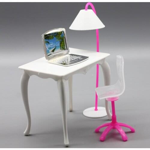 4PCS Simulation Office Table Lamp Laptop Chair Doll House Furniture for Barbies Doll Accessories Child Birthday Christmas Gift