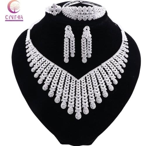 CYNTHIA Exquisite Luxury Dubai Jewelry sets of Silver Plated India Nigeria African Big Jewelry Accessories Jewelry Wholesale