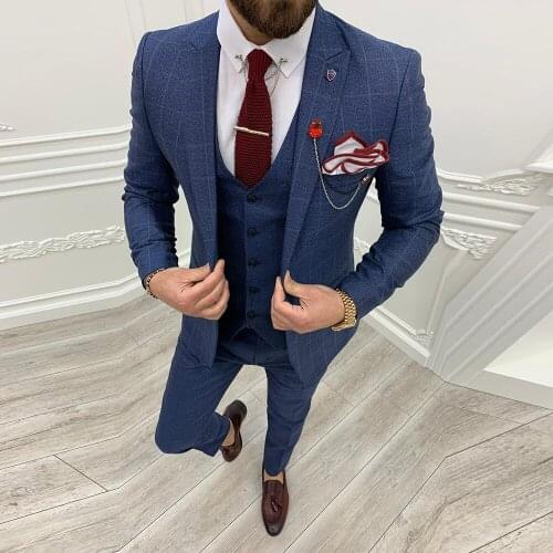 Autumn And Winter Luxury Men Suit 3 Piece Set Fashion Boutique Lattice Groom Wedding Dress Mens Tuxedo Men Banquet Club Dress