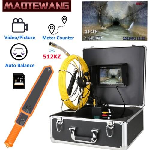 MAOTEWANG 7" Monitor DVR Sewer Pipe Inspection Video Camera with Meter Counter Auto Self Leveling 512HZ Pipe Locator 22MM IP68