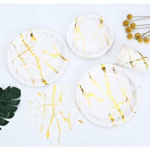 Marbled Gilded Paper Plate Birthday Party Set Disposable Tableware Paper Cup For Birthday Decoration