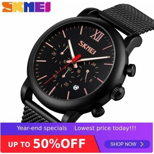 SKMEI Fashion Quartz Men Watch Stopwatch Function 3Bar Waterproof Luminous Pointer Strainless Steel Strap relogio masculino 9203