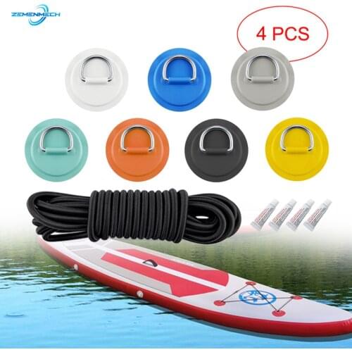 4PCS 8cm D Ring Pad PVC Patch Boat Deck Rigging 2.5m Elastic Bungee Rope Kit For Stand Up Paddle Board SUP Deck Boat Accessories