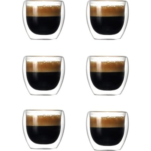 Set of 2/6pcs 80ml Double Wall Insulated Heat Resistant Glass Coffee Cups Set for Drinking Tea,Latte,Espresso drinking 2.7oz