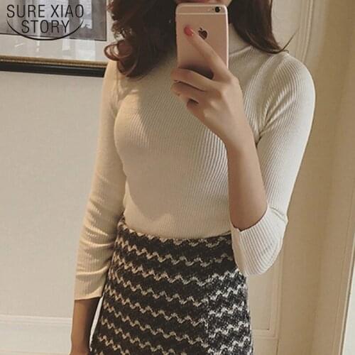 New Korean 2021 Winter Solid Slim Semi-high Collar Long Sleeve Bottom Knit Sweater Women Winter Clothes Women Warm 7341 50