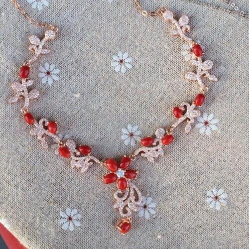 Natural Red Coral Necklace Natural Gemstone Pendant Necklace for Girls Ladies Leaves flowers Luxury engagement fine Jewelry