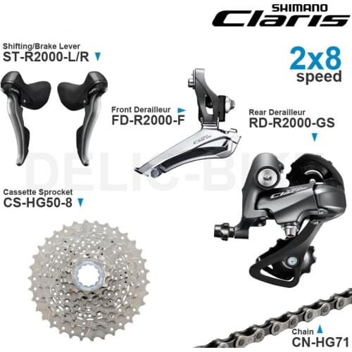 SHIMANO CLARIS R2000 2x8v Groupset include R2000 Shifter Front/Rear Derailleur and HG50-8 Cassette HG71 Chains