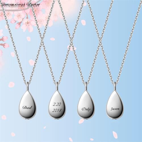 Personalized Master Custom Date Name Stainless Steel Teardrop urn Pendant Necklace for Ashes Cremation Keepsake Memorial Jewelry