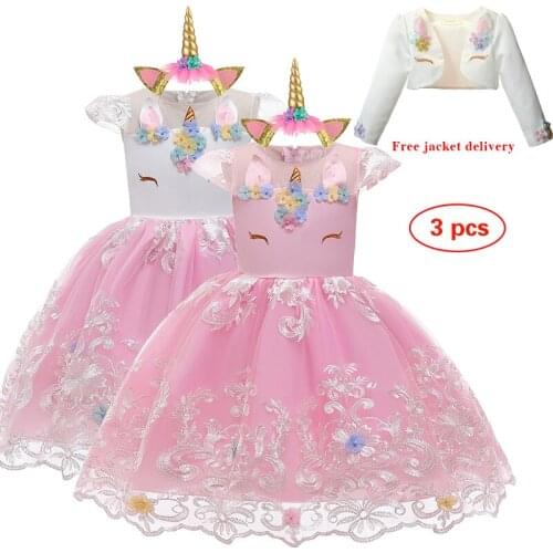 Unicorn Baby Girl embroidery Big bow Princess Dress for Wedding party Kids Dresses for Toddler Girl Children Christmas Clothing