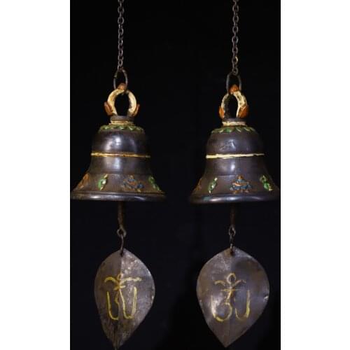 Tibetan Buddhist handmade A pair of Wind chimes,Collection of handicraft decoration bells household products