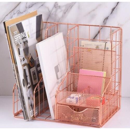 Simple Desktop Stationery Rack Grid Iron Bookshelf File Magazine Organizer Office Finishing Shelf