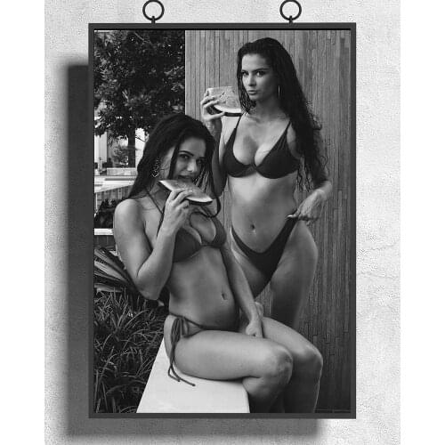 R0353 Black and White Two Swimsuit Girls Sexy Beautiful Girl Model Wall Sticker Silk Poster Art Home Decoration