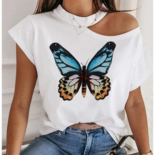 Sexy Off Shoulder Butterfly Blouse Women Shirts Y2K New Summer Short Sleeve Crop Tops Casual Loose Halter Backless Ladies Blouse