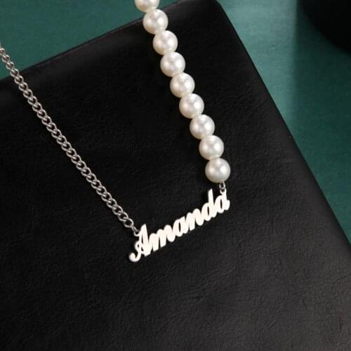 Sipuris Custom Name Necklace Personality Pearl Necklace Irregular Chain Pendant Nameplate Couple Necklace Jewelry Gift