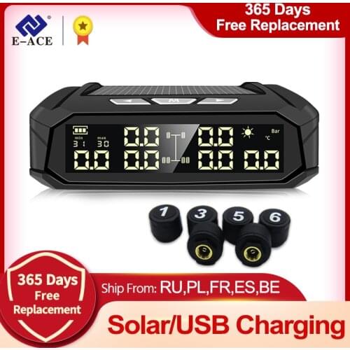 E-ace K10 solar TPMS automobile tire pressure alarm system tire temperature digital display automobile safety alarm system 6