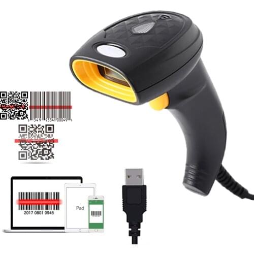 2D Barcode Scanner Handheld Barcode Scanner 1D/2D QR Bar Code Reader Receipt Portable USB Wired for Inventory POS Terminal
