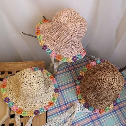 Straw Hat Girls Fashion Sun Hat with beautiful flowers Spring Summer Autumn Beach Breathable Cap Sun Protection