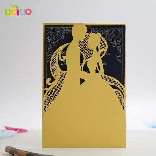 50pc Gold White Black Laser Cut couple Wedding Invitations Card Elegant Lace Envelopes & Seals Event & Party Supplies
