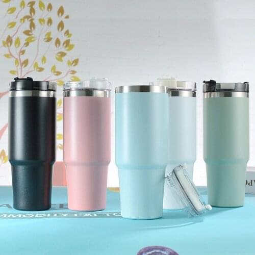 20-30 OZ Thermal Coffee Mug With Straw Cold And Hot Water Bottle For Car Large Capacity Ice Watercup Stainless Steel Dinkware