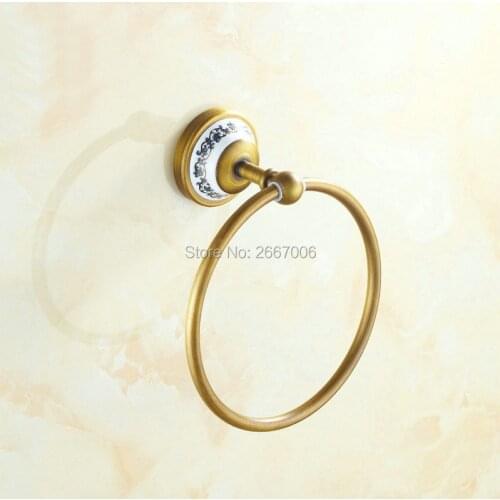 Free Shipping Lavatory Kitchen Hanger Hoder Copper Towel ring with ceramic holder Antique Brass Finish ZR2203