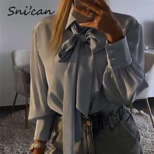 Bow Tie Satin Blouse Satin Office Ladies Fashion Jewelry Button Female Shirts Summer Female Chic Tops Za 2021 Women Blusas Mujer