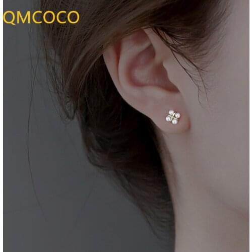 QMCOCO 925 Silver Light Luxury Elegant Earrings 2021 New Trend Temperament Simple Square Pearl Delicate Earrings For Girls