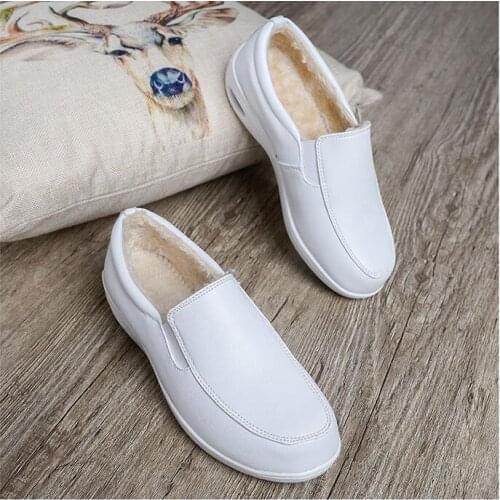 NEW Winter Add wool warm cushion Sponge shoes white slope heel anti-skid leisure shoes womens mother white shoes work shoes