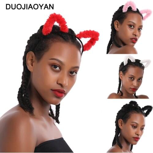 DUOJIAOYAN New Plush Cat Ears Headband For Women Party Sexy Cat girls Hair Band Animal Head hoop Accessories