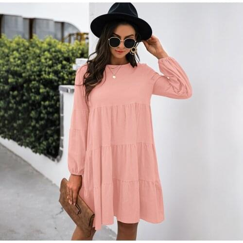 Spring Autumn New Women Dress 2021 Fashion Sexy O-neck Long Sleeve Pink Black Loose Mini Beach Dresses For Woman Robe Femme