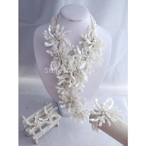 Newest!!! 2017 Fashion White Shell Pearl Beads Flower Necklace Jewelry Set MN-1518