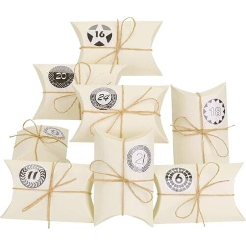 24Pcs Christmas Advent Calendar Candy Pillow Box with 24 Number Stickers Blank Tag DIY Holiday Xmas Countdown Paper Bag