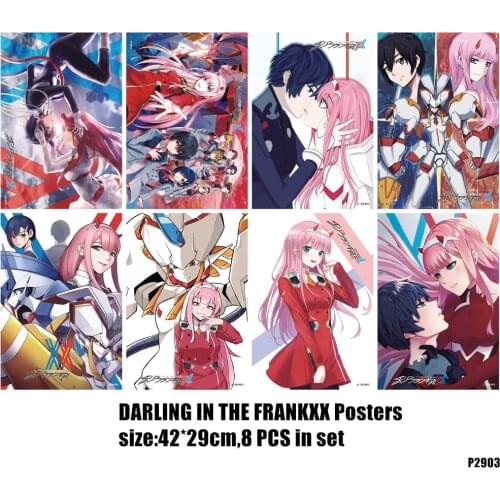 8 PCS/LOT Anime DARLING in the FRANXX Embossing Poster Hiro ZERO TWO ICHIGO GORO MIKU DitF Poster Size 42x29 cm Toys