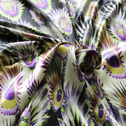 100cm*148cm Vintage Satin Fabric Peacock Patterned Polyester Charmeuse Material