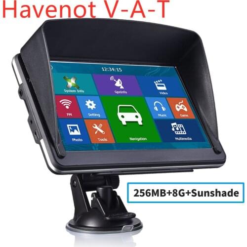 Free shipping 5pcs havenot V-AT 7 Inch Gps Navigator Portable Navigator 8GB-256MB+Sunshade Gps Navigation Device Maps Truck