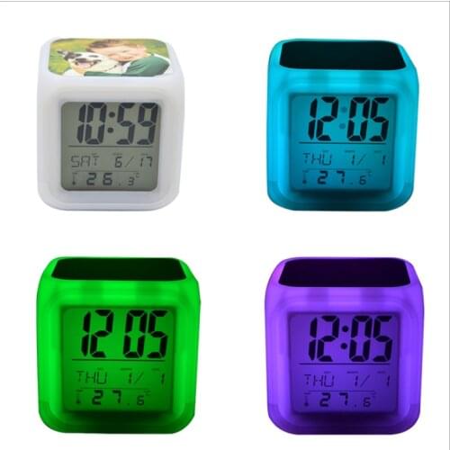 Free Shipping 6pcs/lot New style Sublimation Blank Colorful square LED alarm clock For Sublimation INK Print DIY