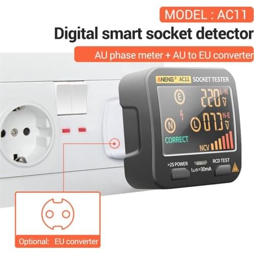 AC11 Digital Smart Socket Tester Voltage Test Socket Detector US/EU Plug Ground Zero Line Phase Check Rcd NCV Test