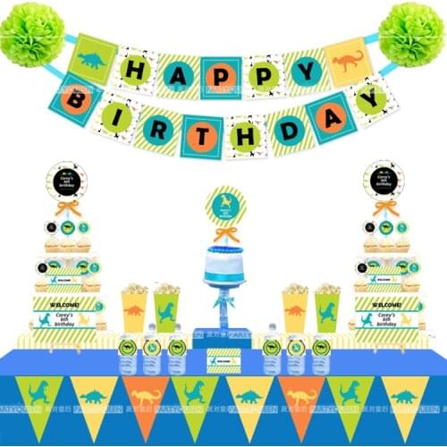 Children baby shower Cartoon Animal dinosaur Birthday Bunting HAPPY BIRTHDAY Banner decorative Garland Birthday Party supplies