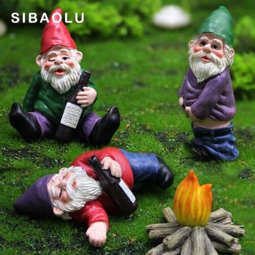 4pcs Elves Elf Dwarf Drunk Gnomes Bonfire Figurine Resin Model Home Decor Miniature Fairy Garden Decoration Accessories Modern