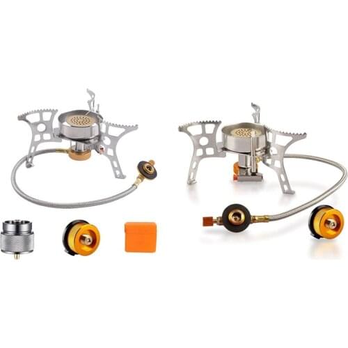 ELOS-Portable Camping Stove Burner with Piezo Ignition, Types Propane Stove Adapter, Folding Copper Core Backpacking Stove
