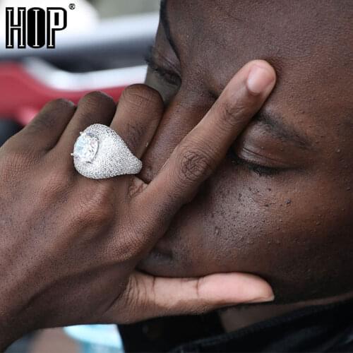 Hip Hop Full Micro Paved Iced Out Bling Full CZ Stone Charm Tready Copper Cubic Zircon Ring For Men Jewelry Size 8-11