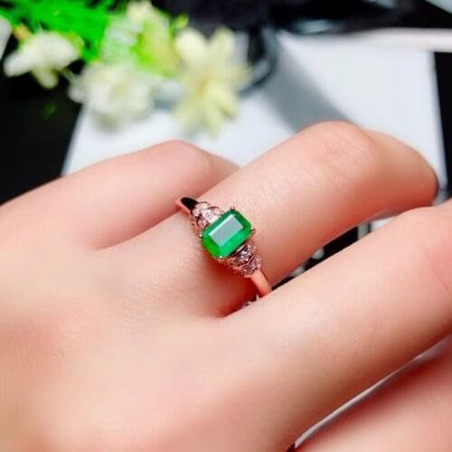 Emerald ring Free shipping Natural real emerald 925 sterling silver 4*6mm gemstone