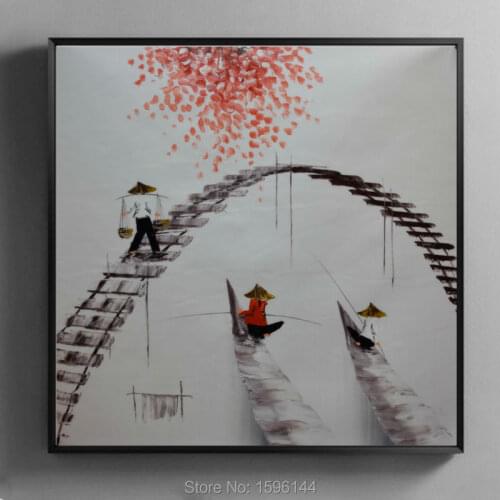 Oil Painting Canvas Abstract Vietnam Landscape Fishing Hand painted Wall art Picture Home decor Modern Paintings #976