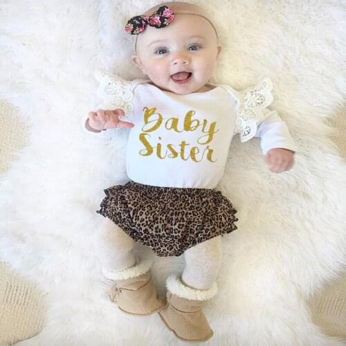 Baby Sister Print Newborn Infant Baby Girl Romper Jumpsuit With Leopard Underwear Long Sleeve Autumn Clothes Outfit 0-18M