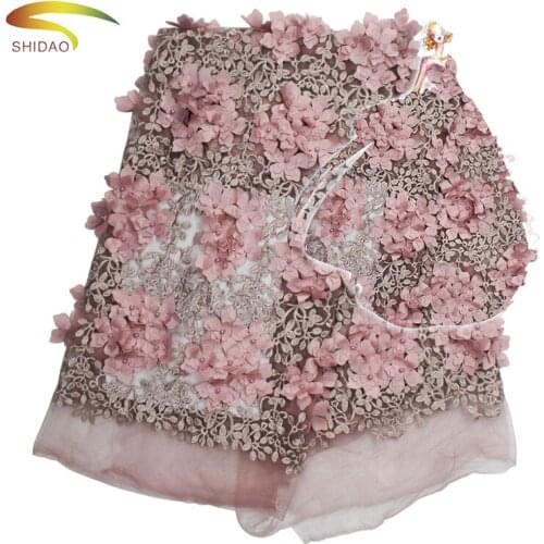 3D Lace Fabric 2019 High Quality Lace Pink African Lace Appliqued With Beaded Embroidered Lace Trim For Nigerian Wedding