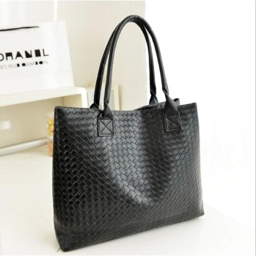 Fashion Women Shoulder Bag Large Capacity Black Tote Bag Trendy Braided Handbag Casual Simple Style Pack Girls Shopping Bag