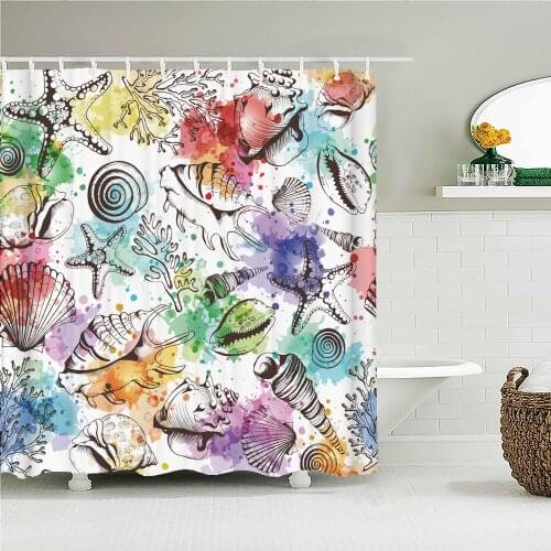 Cartoon Shower Curtains Bathroom Curtain High Quality 3D Colorful Ocean Starfish Shell Fish Waterproof Bath Curtain with Hooks