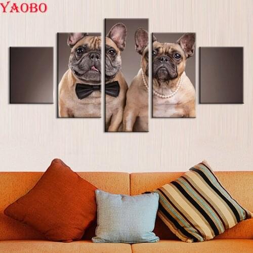 5 PCS French Bulldog Diy Diamond Painting Full Square Round Diamond Mosaic sale 3D Embroidery Beads Cross Stitch Kits animal dog