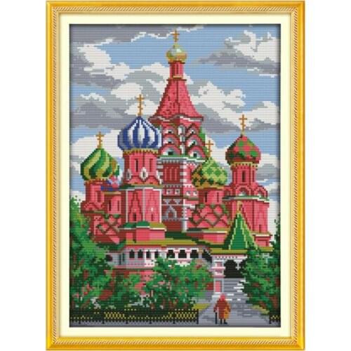 Red castle cross stitch kit lanscape garden 14ct 11ct count printed canvas stitching embroidery DIY handmade needlework