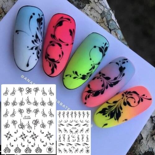 CB-176 ART serie 4 COLORS BLACK WHITE GOLD SILVER DESIGNS COOL 3d nail art stickers decal template diy nail tool decorations
